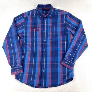Harley-Davidson Snap Shirt Mens Medium Blue Plaid LS Thick‎ Cotton Button Front